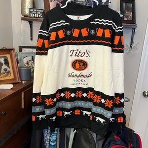 Tito's Handmade Vodka Men's Festive Sweater - Black, Orange, and White